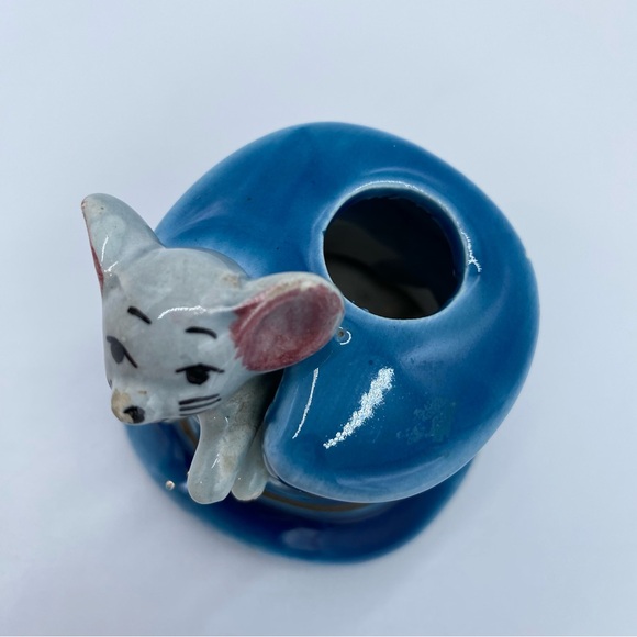 Vintage 70s W. N. CO. Ceramics Gray Mouse Blue Top Hat Toothpick Holder Japan - Picture 5 of 14